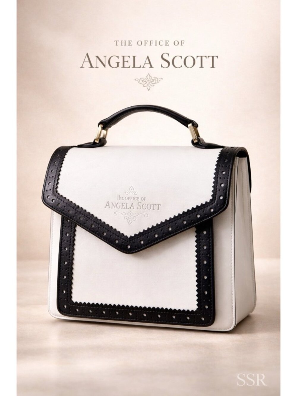 The Office of Angela Scott The Babe Black White Leather Top Handle Bag Italy
